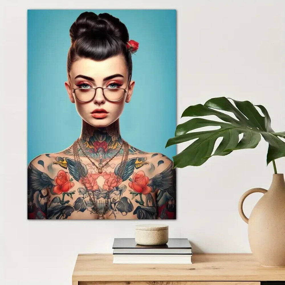 Stunning Tattoo Model With Glasses Artistic Canvas Print 12" X 16" Art:Art Prints Style Your Walls